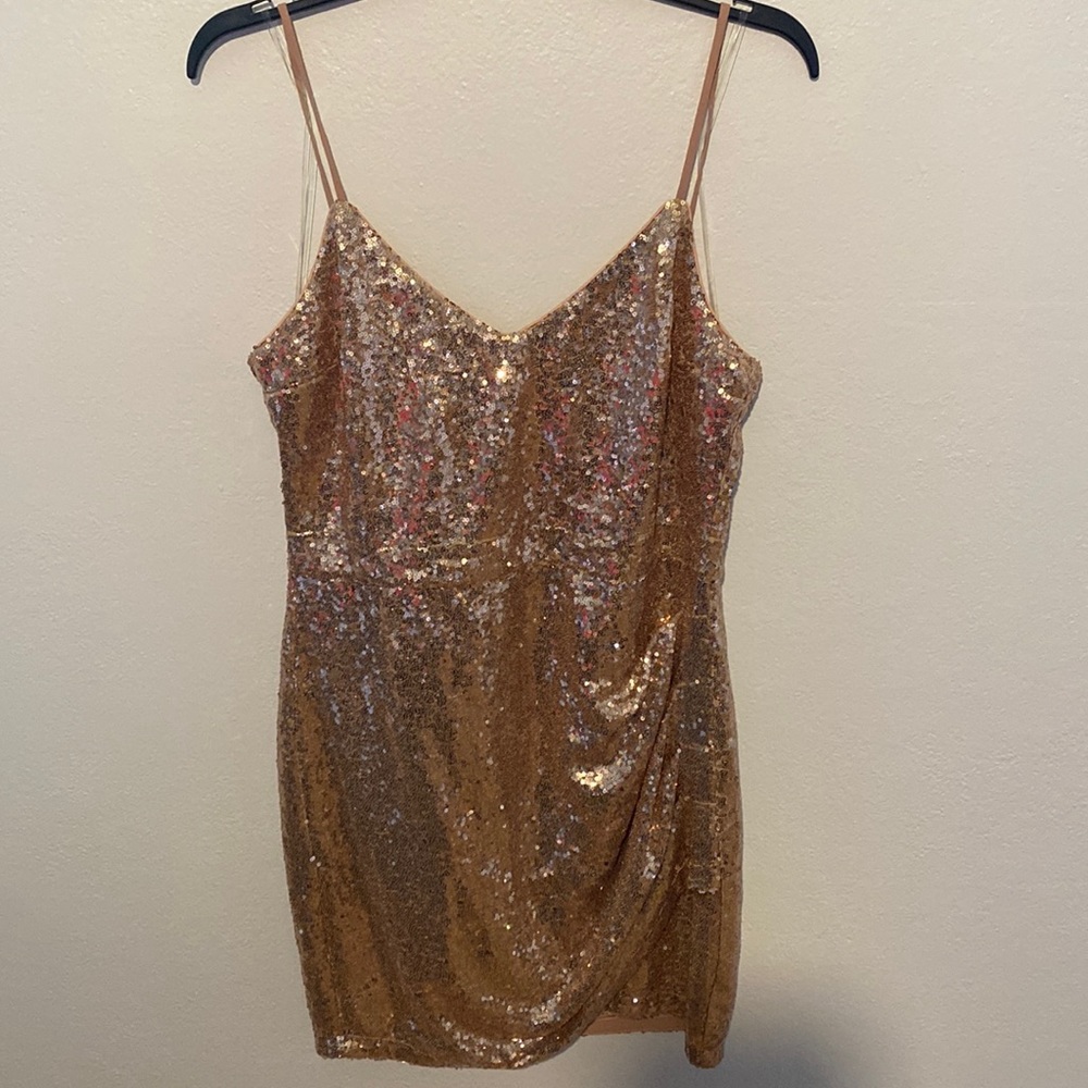 Sequins, Rose Gold Vneck Dress